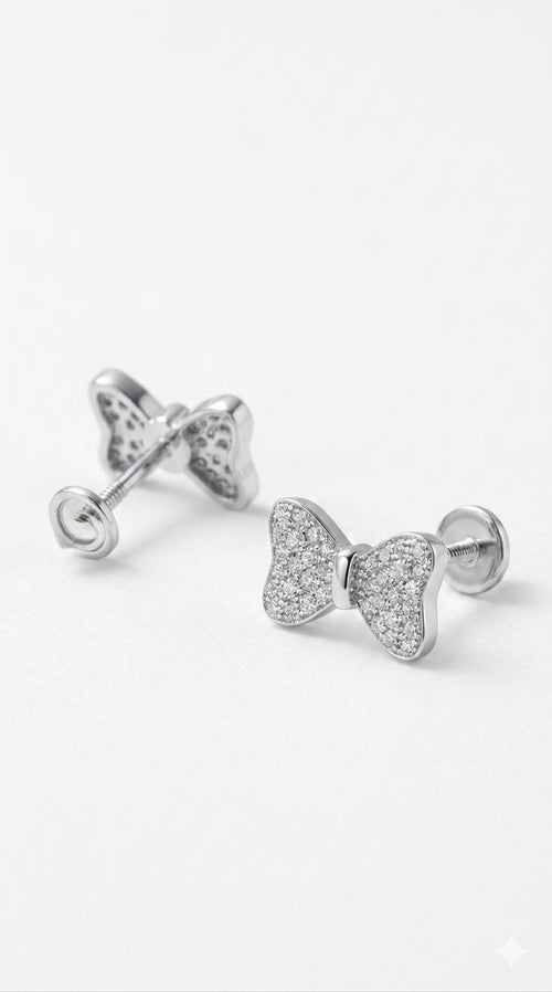 Bow Sparkle 925 Sterling Silver Stud Earrings