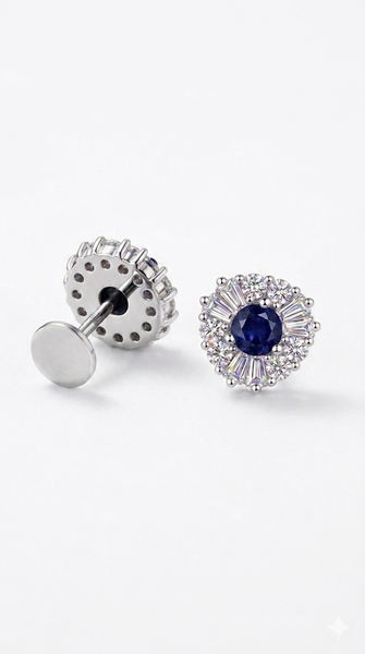 Luna Grid blue sapphire Studs