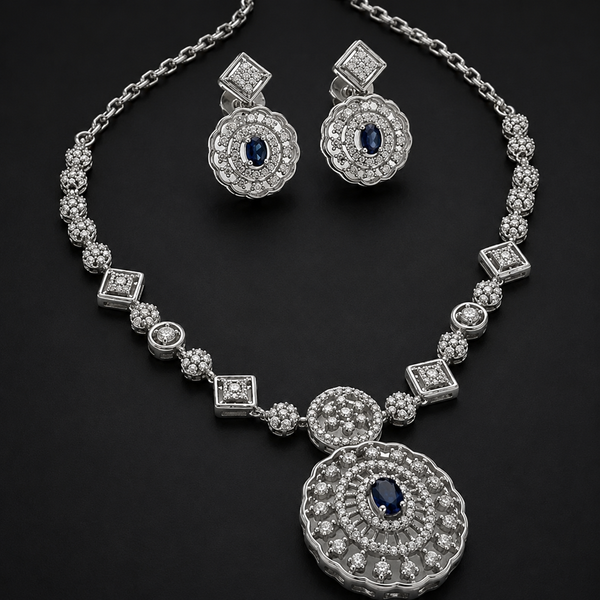 Sapphire Royale Sunburst Silver Jewellery Set