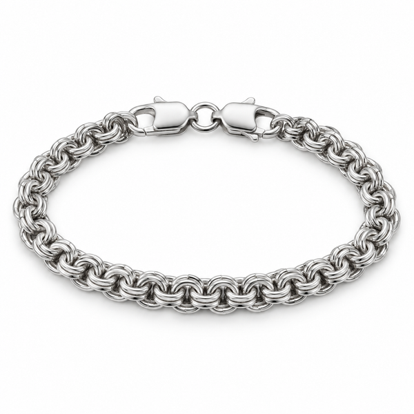 Men’s core link 925 sterling silver bracelet on a white background