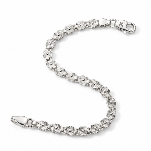 Primary image: Floral link 925 sterling silver bracelet on a clean white background