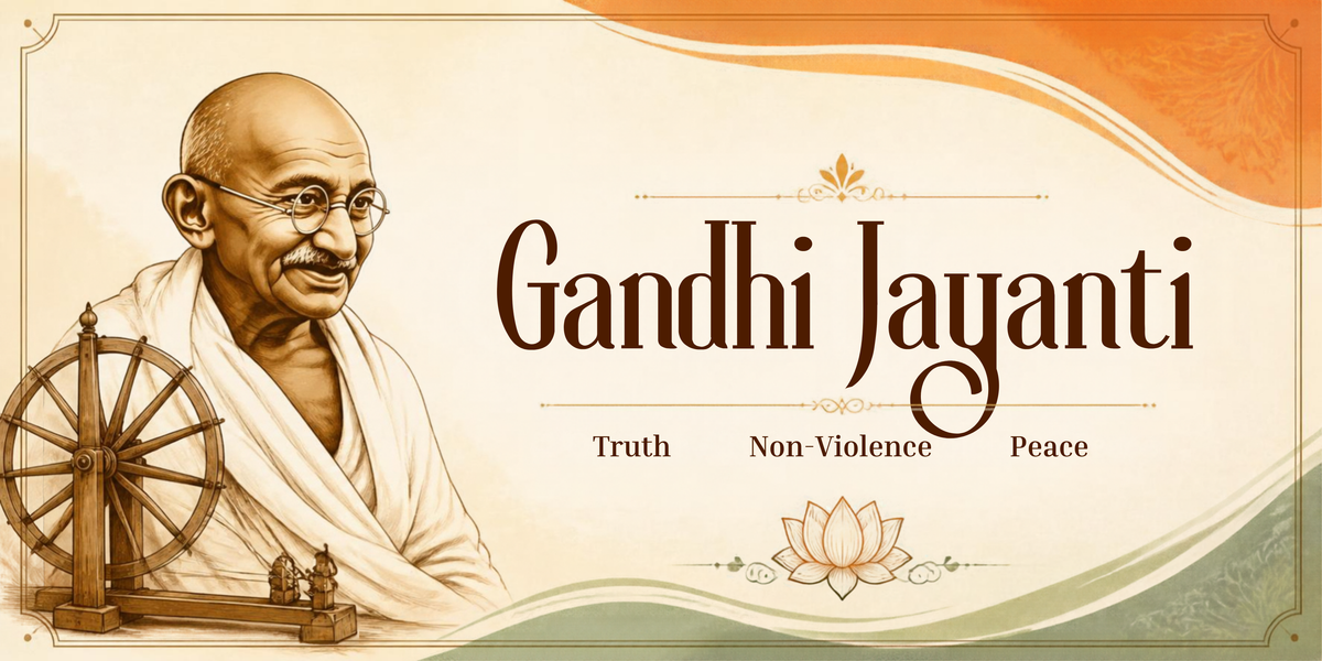 Gandhi Jayanti 2026 wishes from Kara by SJ highlighting peace, kindness, truth and non-violence.