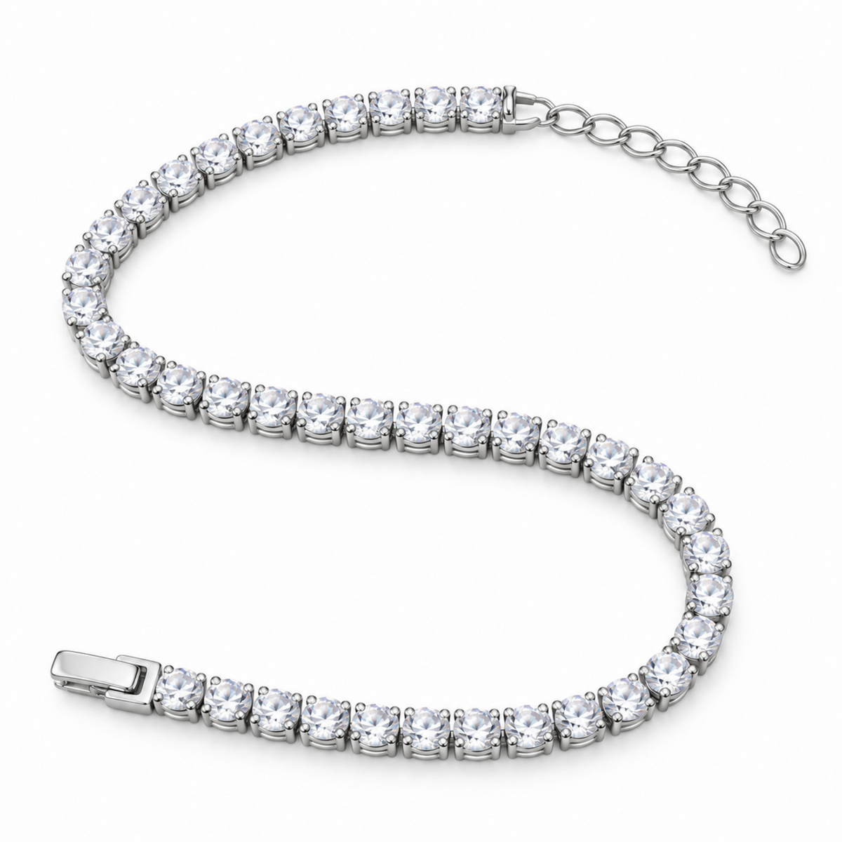 925 sterling silver clear stone tennis bracelet on white background  
