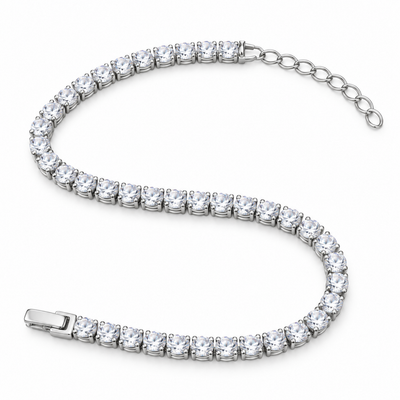 925 sterling silver clear stone tennis bracelet on white background  