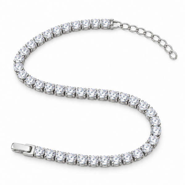 925 sterling silver clear stone tennis bracelet on white background  