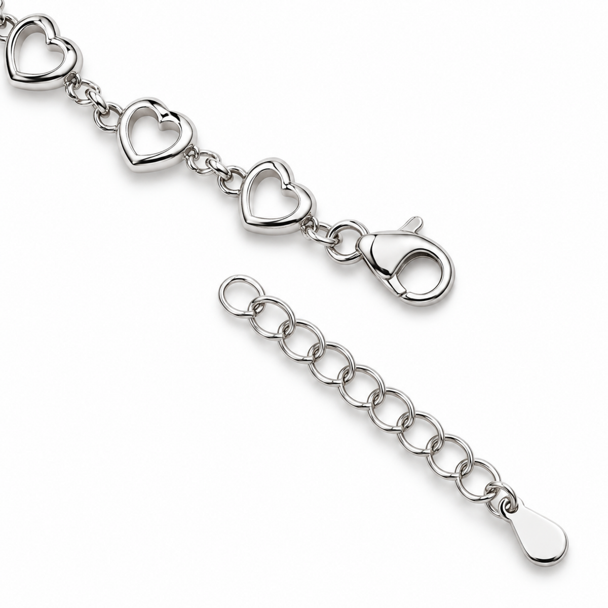 Lobster clasp and 1-inch adjustable chain with nine adjustment rings.