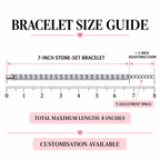 Seven-inch tennis bracelet with one-inch adjustable-chain size guide 

