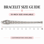 Silver panther bracelet shown against an inch scale with 10-inch size and customisation available.