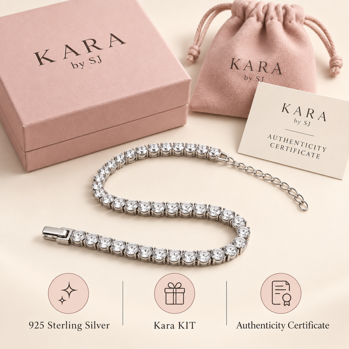 Kara KIT with 925 silver tennis bracelet and authenticity certificate