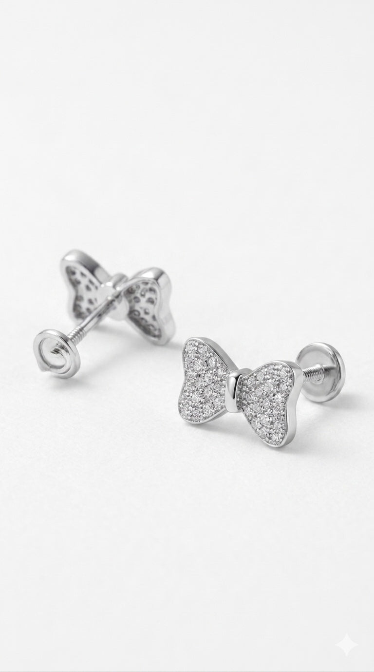 Bow Sparkle 925 Sterling Silver Stud Earrings