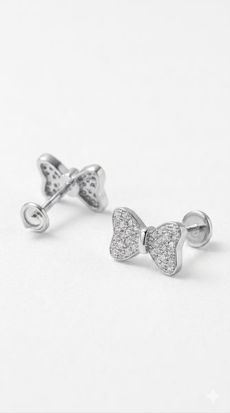 Bow Sparkle 925 Sterling Silver Stud Earrings