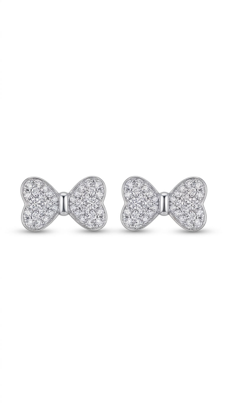 Bow Sparkle 925 Sterling Silver Stud Earrings