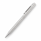 Spiral-textured 925 sterling silver ball pen shown at a 45-degree angle