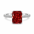 Scarlet Majesty Ring shown at a 45-degree angle with red centre stone and pavé detailing
