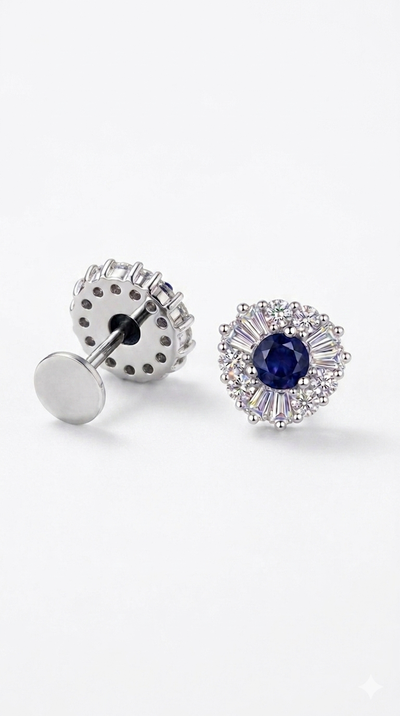 Luna Grid blue sapphire Studs