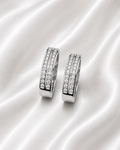 Eternal Bond matching 925 sterling silver couple rings with two rows of clear stones on off white 