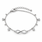 Rhodium-plated 925 sterling silver infinity bracelet on white background
