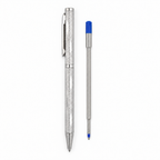Wave-cut 925 sterling silver ball pen with blue ink refill