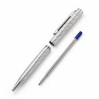 Refillable 925 sterling silver ball pen shown with blue ink refill