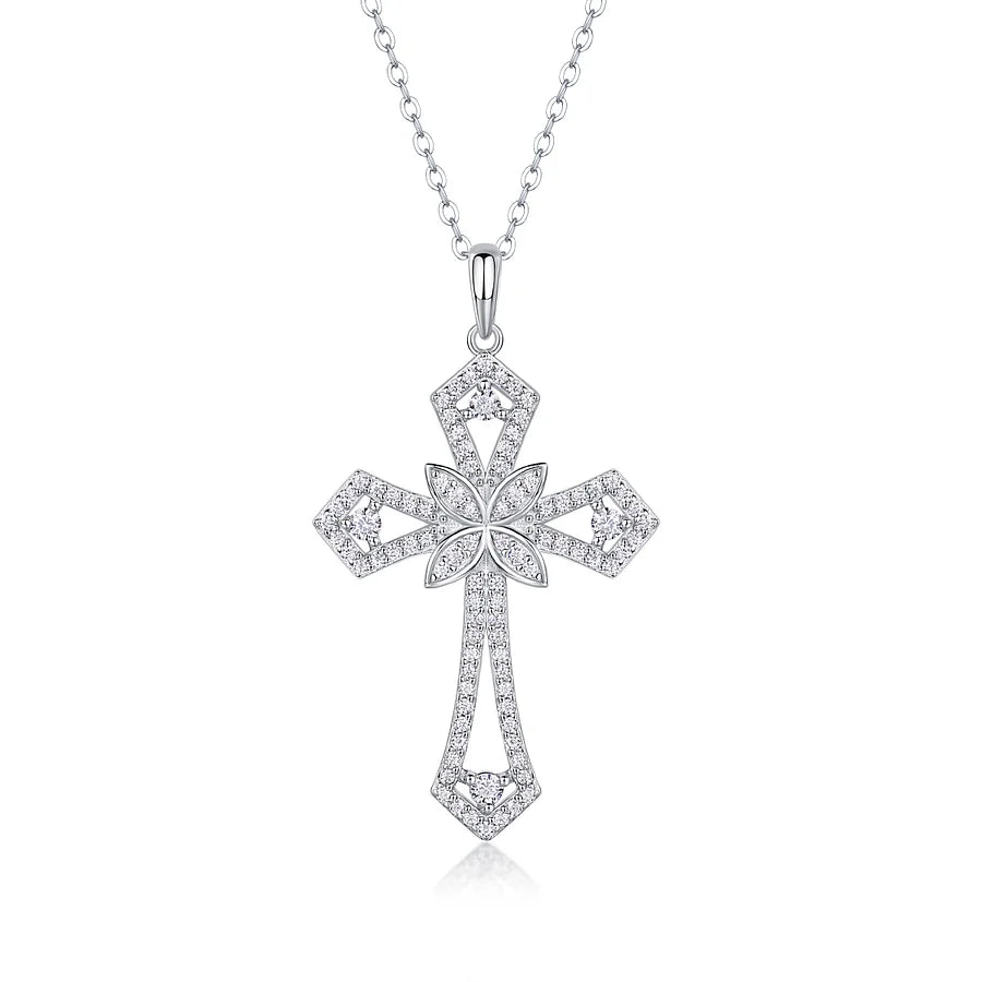 925 sterling silver filigree cross necklace with white cubic zirconia