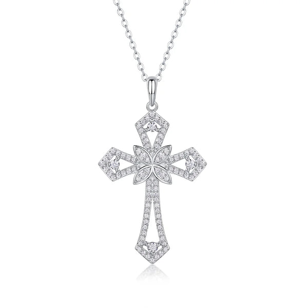 925 sterling silver filigree cross necklace with white cubic zirconia