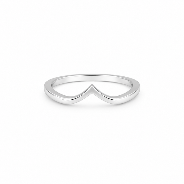 Vela V-shaped 925 sterling silver ring on white background