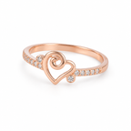 Amora Swirl Heart rose gold-tone 925 silver ring with clear stones on white background