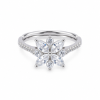 Celeste Bloom adjustable 925 silver floral ring with clear stones on white background