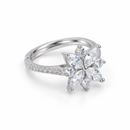Second angle: Angled view of Celeste Bloom adjustable silver ring showing the floral setting and split band