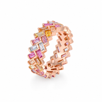Main image: Regal Prism multicolour baguette stone ring in rose gold-tone 925 silver on white background