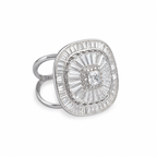 Main image: Regal Prism 925 sterling silver statement ring with square and baguette-cut clear stones on white background