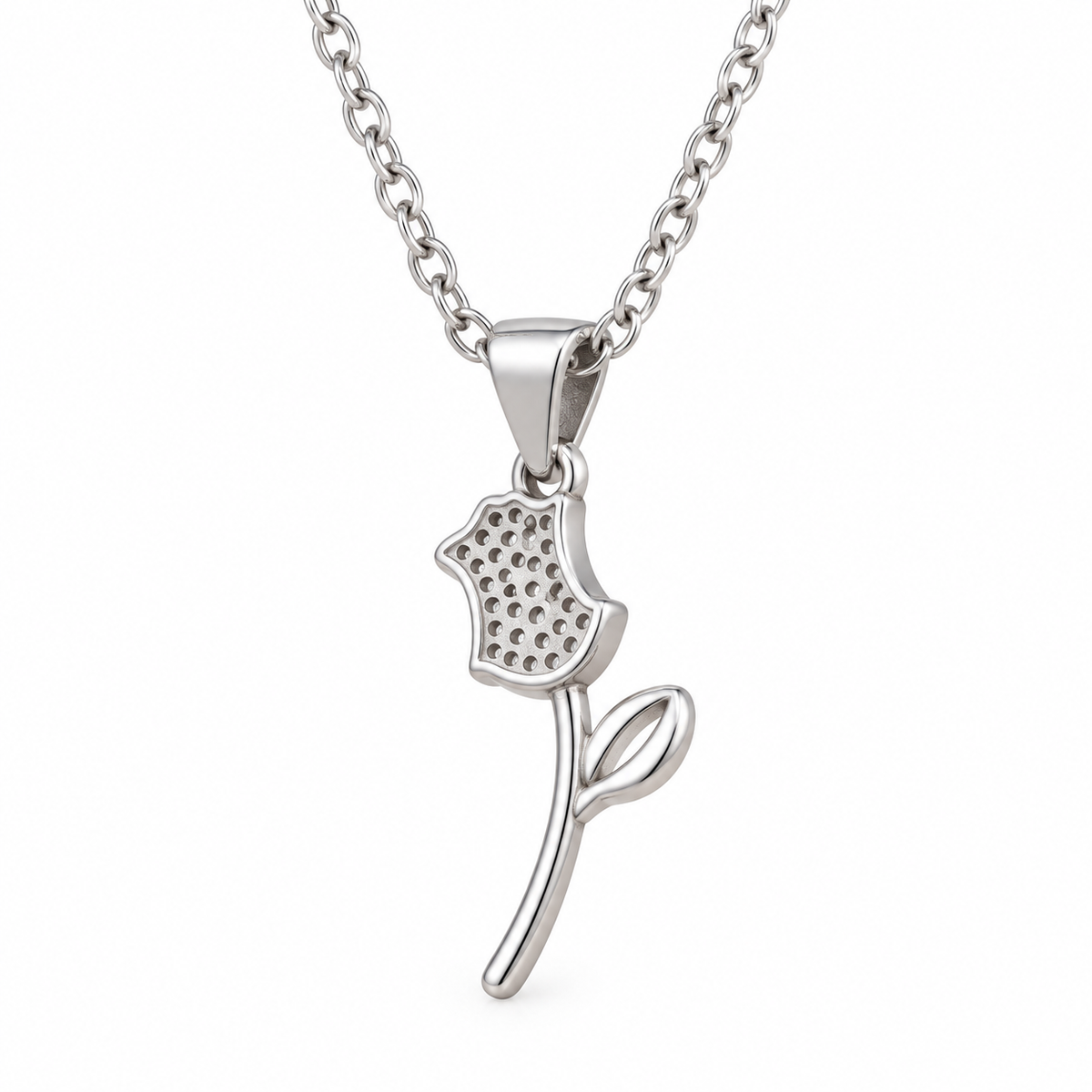 Construction image: Rear view of Everlasting Rose Pendant showing its open stone setting and polished bail