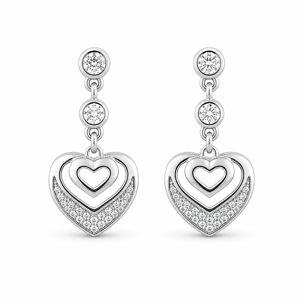 Layered Heart Stone Drop Earrings
