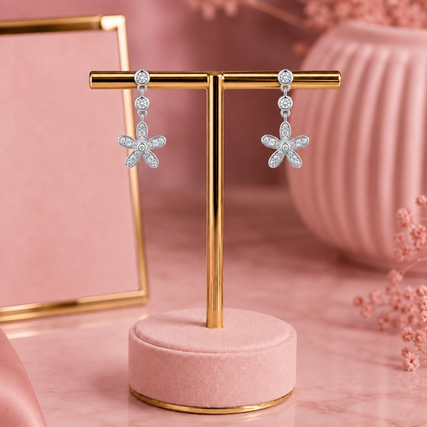 Five-Petal Bloom Stone Drop Earrings