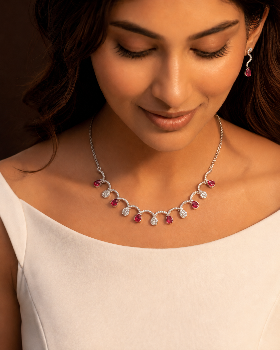 Waverly Ruby Wave Silver Jewellery Set