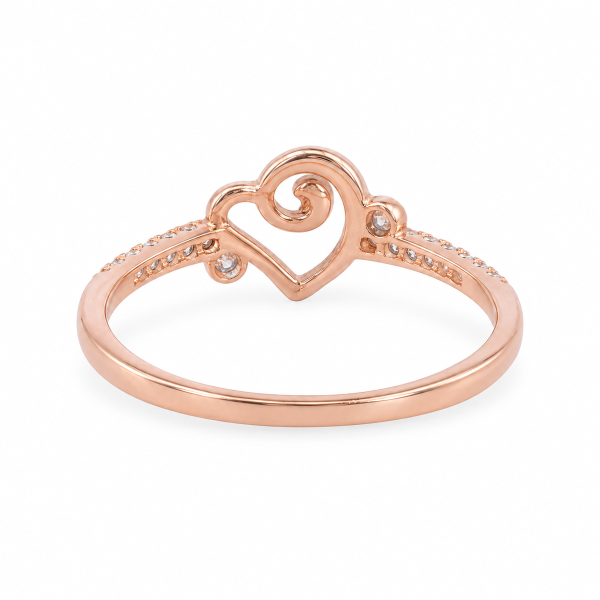 Rear view of Amora Swirl Heart ring showing its continuous slim band
