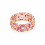 Close-up image: Close-up of pink, purple, blue, yellow and clear baguette stones on Regal Prism ring