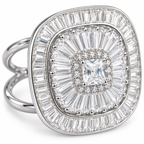 Close-up: Close-up of square centre stone and radiating baguette-cut clear stones on Regal Prism statement ring
