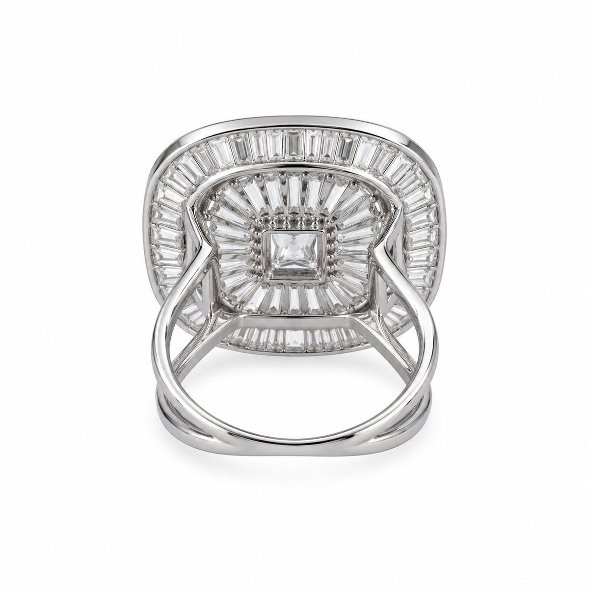 Band detail: Rear view of Regal Prism ring showing its elevated gallery and fixed double-loop silver band