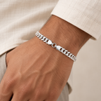Indian man wearing a curb link sterling silver bracelet