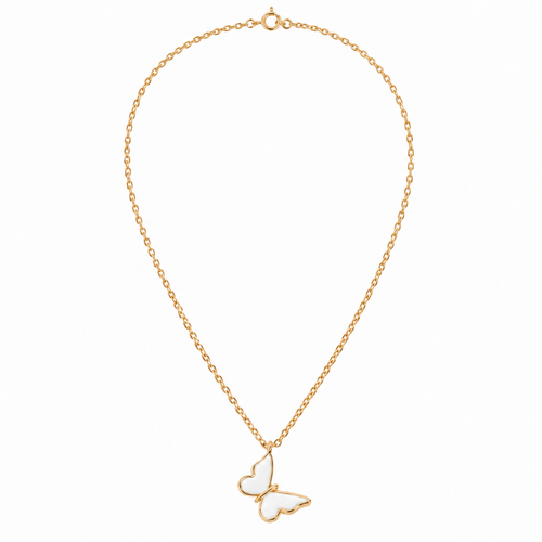 Gold-tone white butterfly pendant chain on a clean white background  