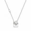 A silver chain necklace featuring a small heart-shaped charm and an open envelope pendant engraved with 'friends forever' and small heart details, shown on a plain white background.