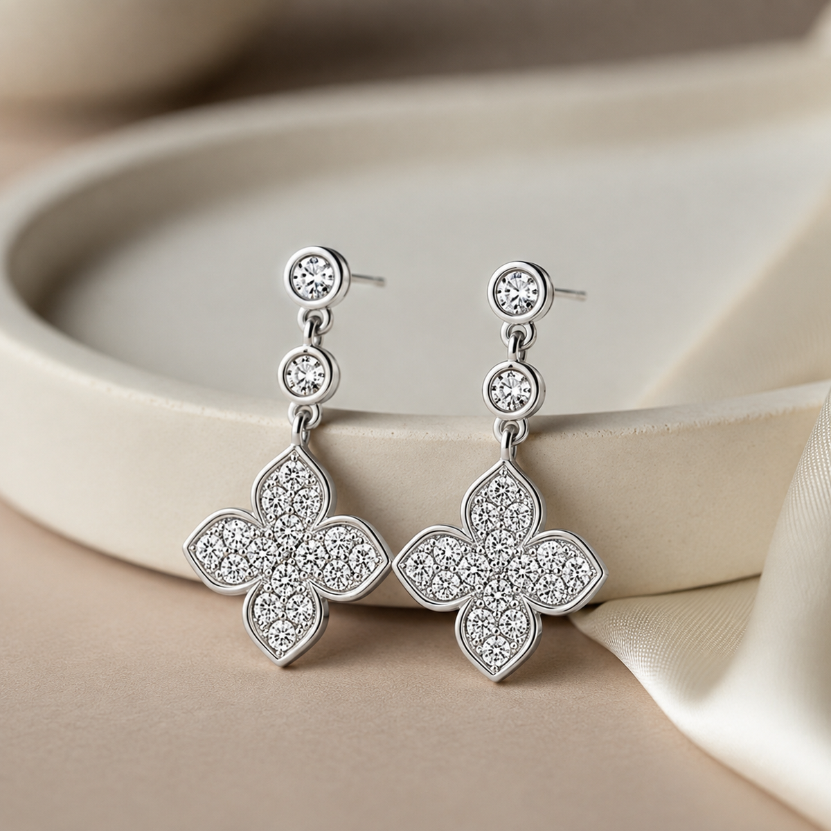 Floral Clover Drop Earrings