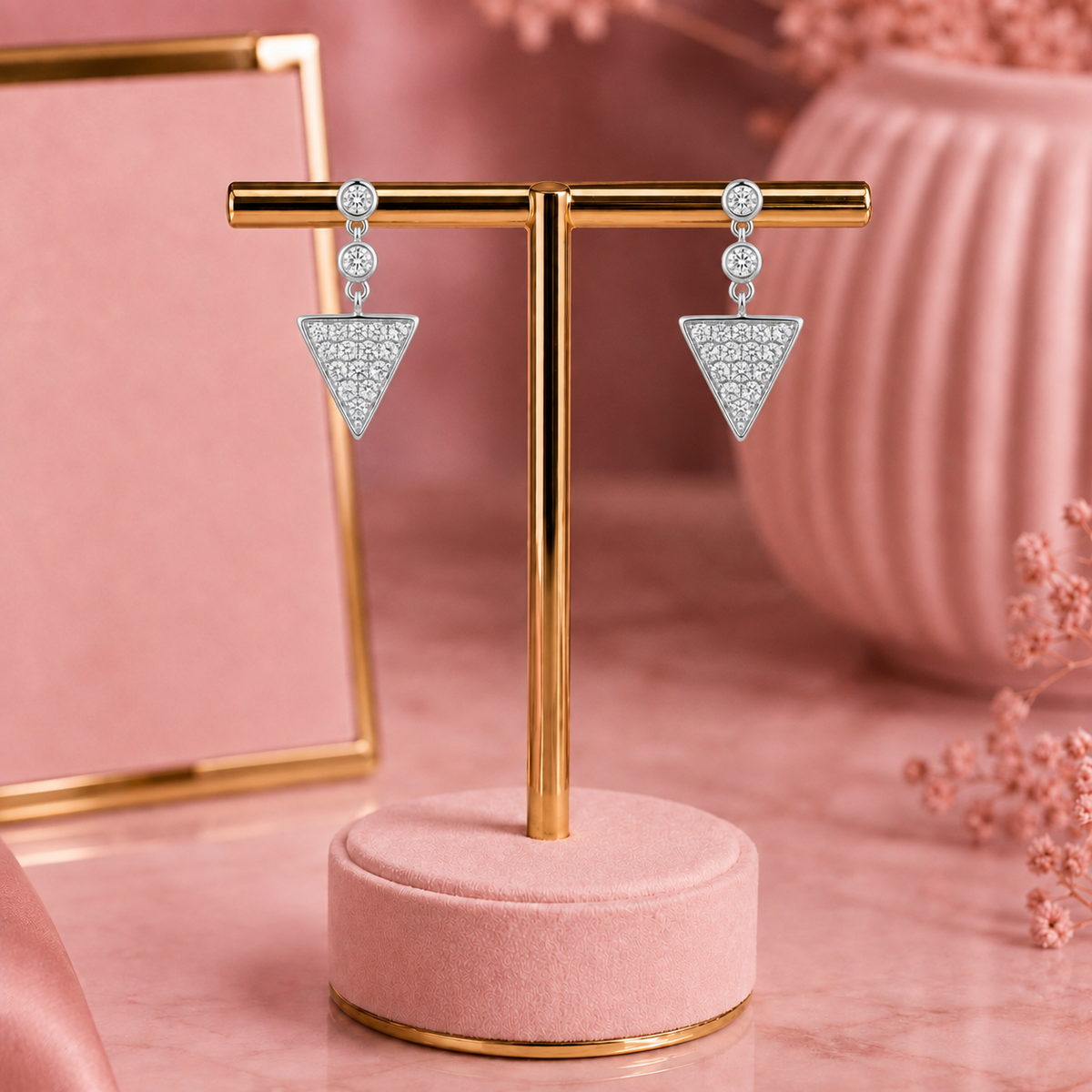 Geometric Triangle Stone Drop Earrings