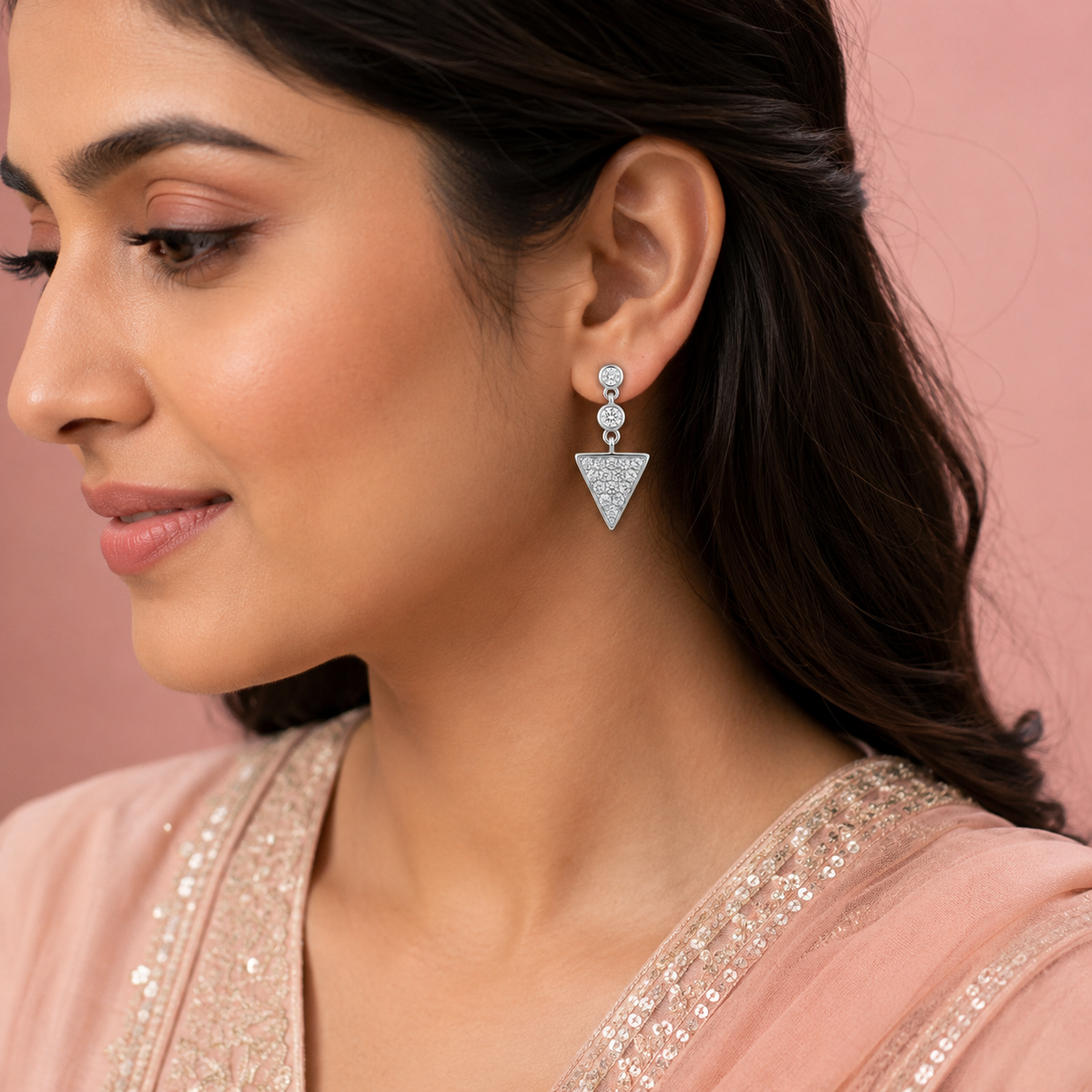Geometric Triangle Stone Drop Earrings