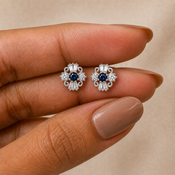 Royal Scroll Blue Stone Studs