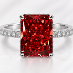 Close-up of the Scarlet Majesty Ring’s red faceted stone and four-prong setting
