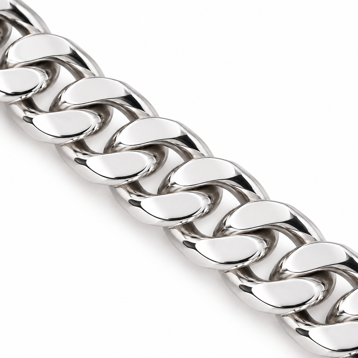 Close-up of polished interlocking links on a 925 silver bracelet