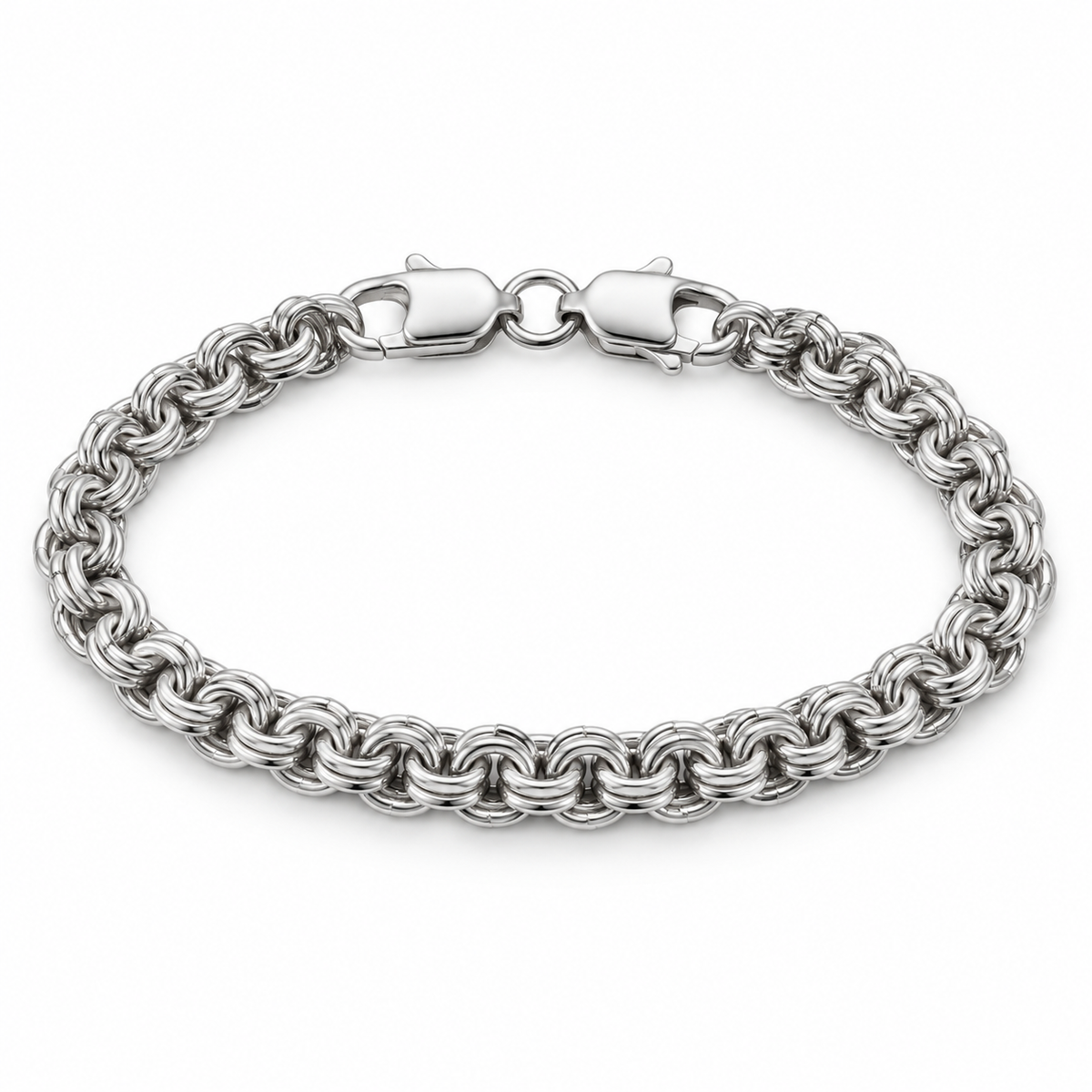 Men’s core link 925 sterling silver bracelet on a white background