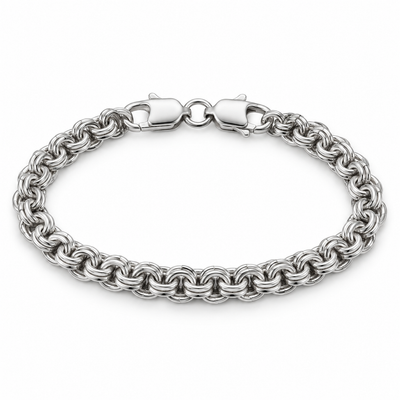 Men’s core link 925 sterling silver bracelet on a white background
